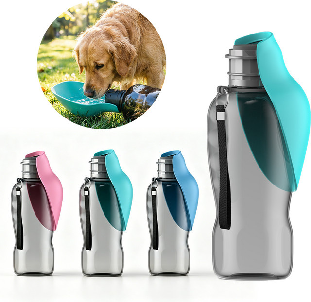 Holapet Tragbare Hundetrinkflasche mit faltbarer Schüssel für Hunde und Katzen, 800ml, Blau/Grau - Bild 1