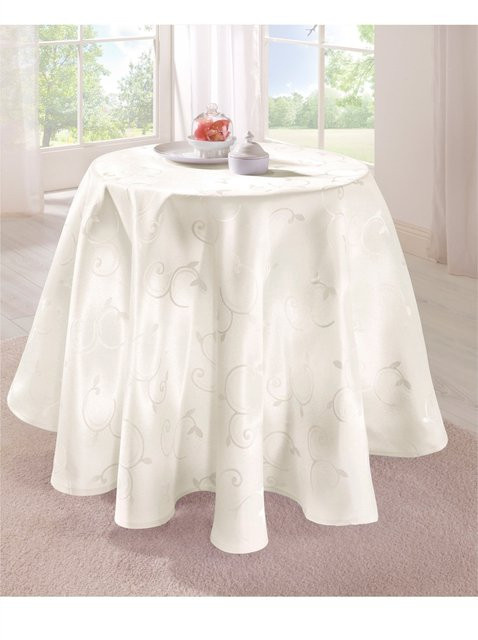 Pflegeleichte Tischdecke Dohle mit floralem Muster in Beige und Weiß aus 100% Polyester - Bild 1