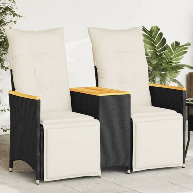 Vidaxl Gartensofa 2-Sitzer aus Poly Rattan mit Tisch und Armlehnen in Schwarz, verstellbare Rückenlehne und abnehmbare Bezüge - Bild 1