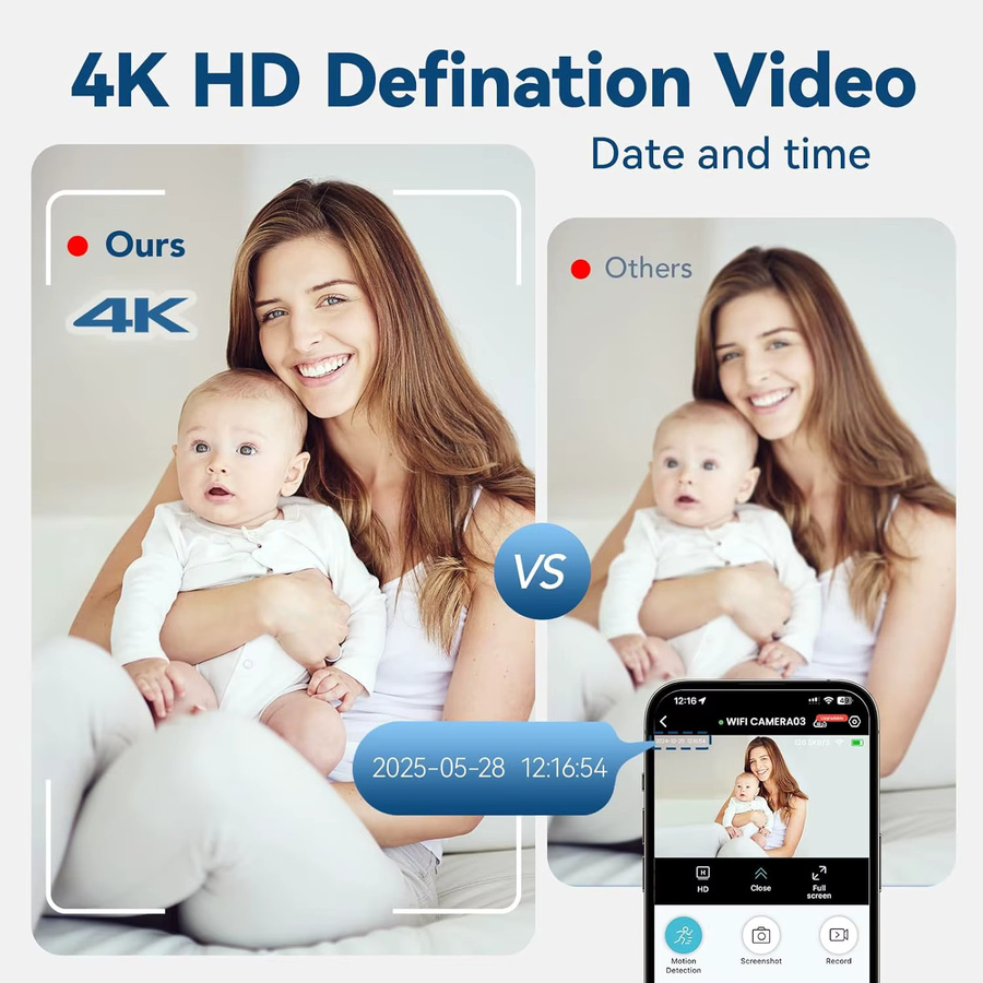 XMSJ X5 Mini WiFi IP Kamera mit 4K 1080P Auflösung, Akku und Bewegungserkennung in Schwarz - Bild 3