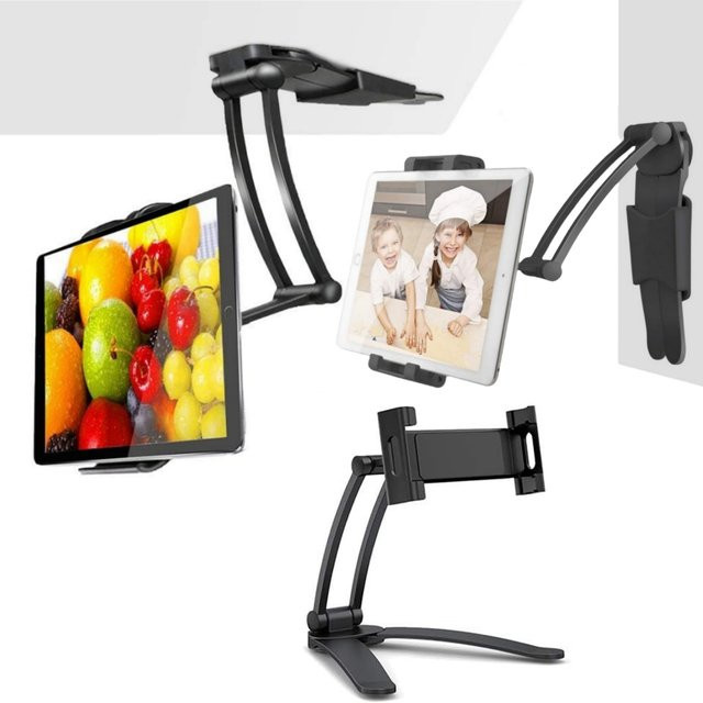 YNMIWEI Küchenschrank Wandhalterung für Tablet und Handy in Schwarz, 360 Grad drehbar, Metall-Halterung für 5 bis 13,5 Zoll Geräte wie iPad, iPhone und Tab - Bild 1