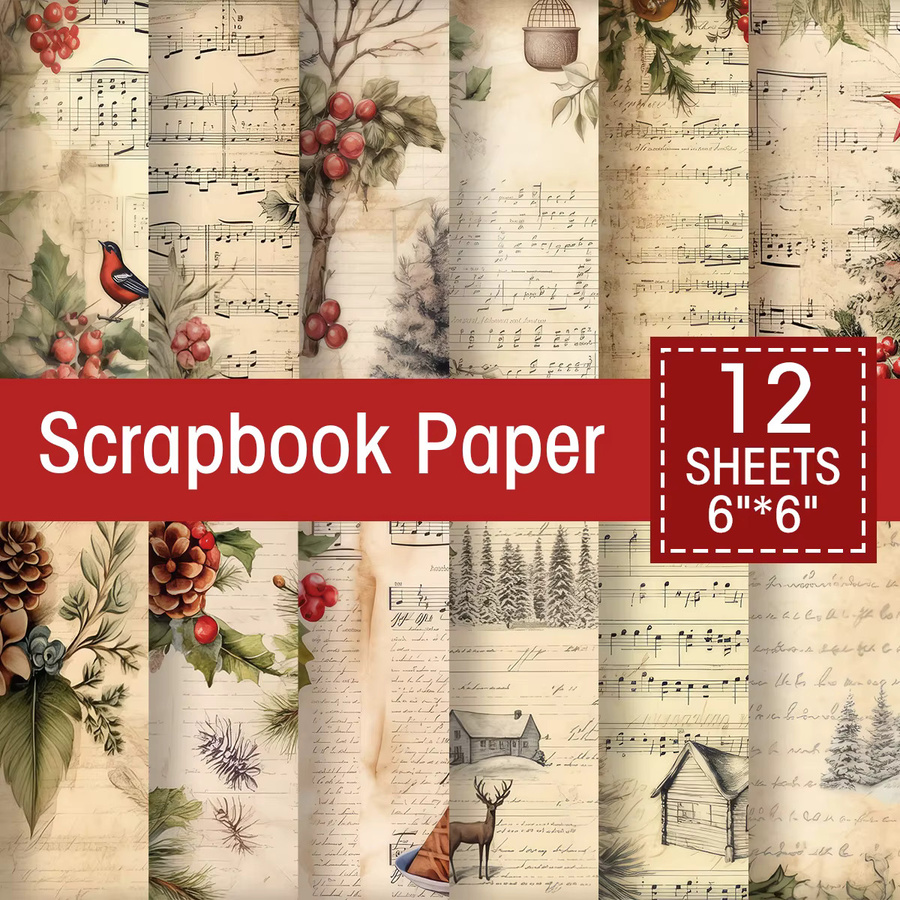 Viktorianisches Weihnachts-Scrapbook-Papier-Set mit 12 Blatt buntem Bastelpapier in Mustern von Weihnachtssternen, Vögeln und Weihnachtsmann für dein DIY-Projekt und Tagebuch - Bild 2