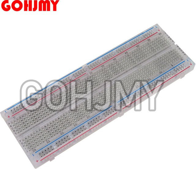 GOHJMY MB102 Solderless PCB Breadboard mit 830 Punkten und 400 Löchern, Weiß/Transparent - Bild 1