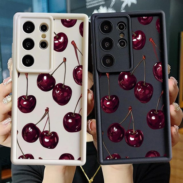 Handyhülle mit Kirsch-Design für Samsung Galaxy S21 S22 S23 S24 S25 Ultra und FE Modelle in Weinrot - Bild 1