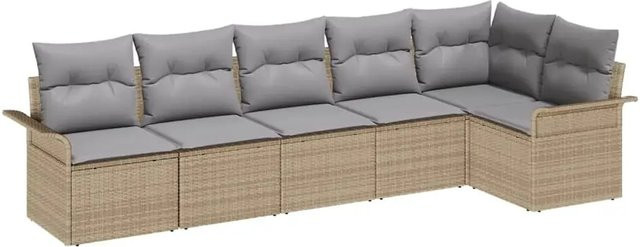 vidaXL 6-teiliges Garten-Sofaset aus Poly-Rattan in Beige und Hellgrau mit Polsterkissen - Bild 1