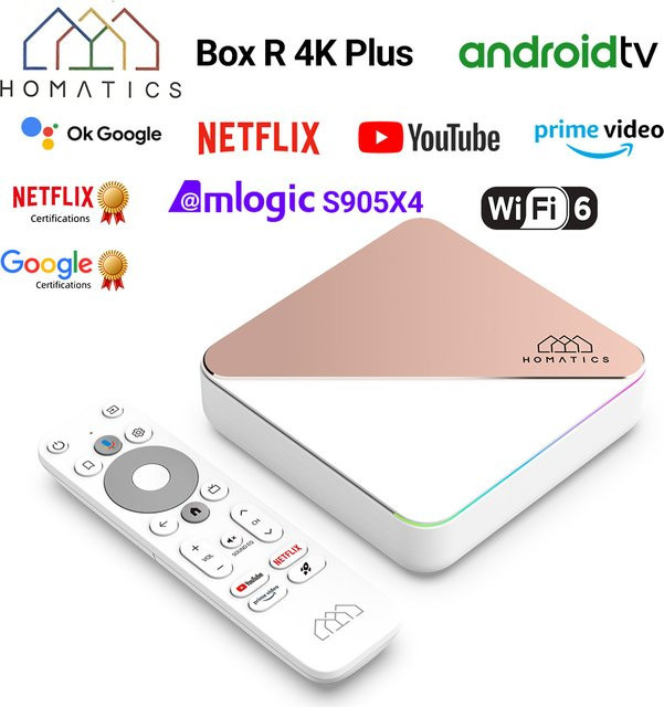 Homatics Box R 4K Plus Android TV 14 Streaming Box mit Netflix und Google Zertifizierung, 4G/32G, Amlogic S905X4, DTS Dolby Audio, AV1, Wifi6 und Bluetooth 5.0 - Bild 1