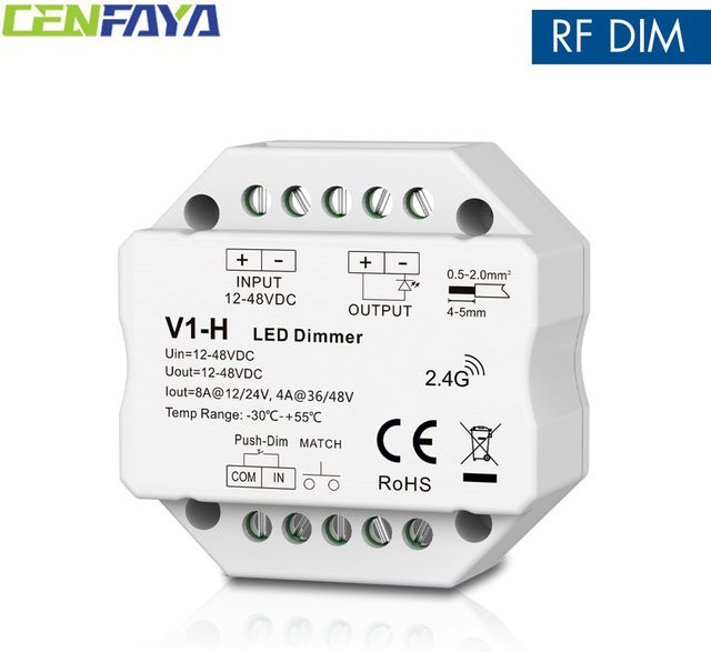 CENFAYA Mini-LED-Dimmer 1CH 4A/8A DC12V 24V RF-Controller mit 2,4G kabelloser Fernbedienung und Push-Dimming für die Wandbox-Montage in Weiß - Bild 1