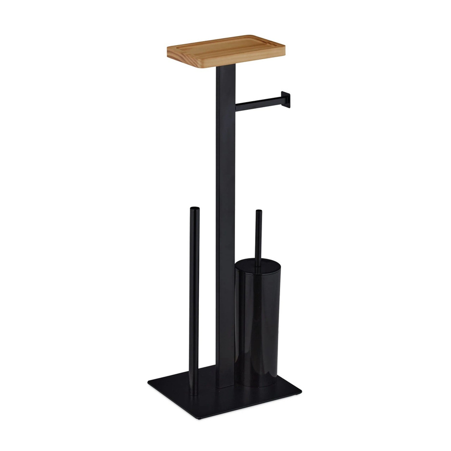 Relaxdays WC Garnitur 3in1 aus Stahl und Holz in Schwarz mit Ablage, B/T/H: 73 x 25 x 20 cm - Bild 2