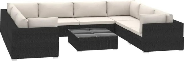 vidaXL 9-tlg. Garten-Lounge-Set aus Poly Rattan in Schwarz mit Auflagen und Couchtisch - Bild 1