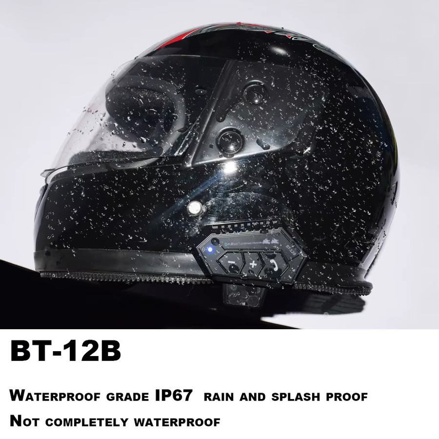 2er Set kebidumei BT-12B Motorradhelm Intercom Bluetooth Headset für 2 Fahrer, wasserdicht, Schwarz - Bild 4