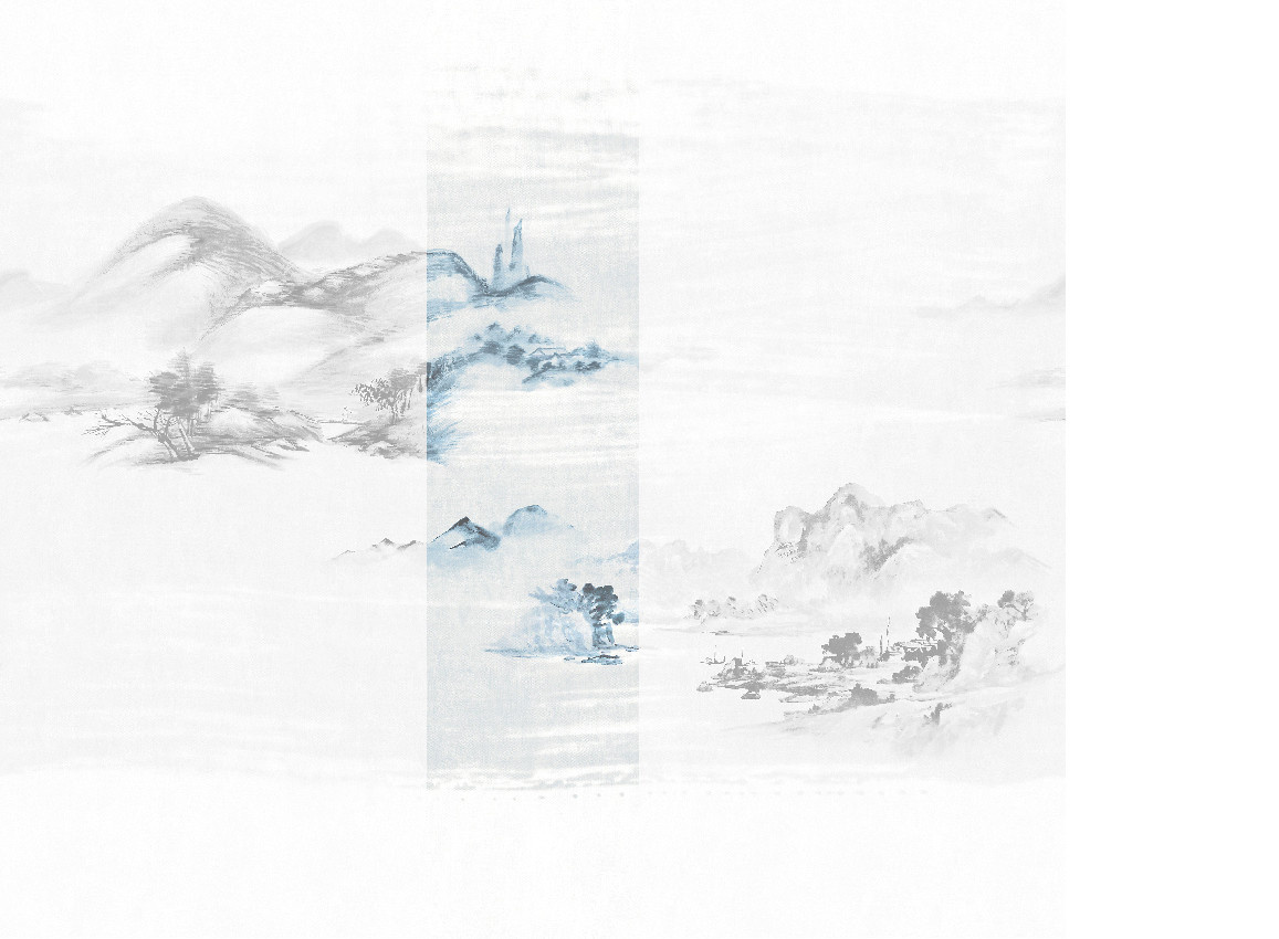 Jannelli & Volpi Mural Kawa Blue Panel 3 Wandgestaltung aus Vinyl in Blau mit orientalischem und abstraktem Design - Bild 1