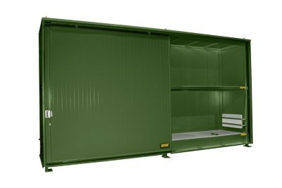 Isolierter Regalcontainer BAUER CEH 59-2 IBC aus Stahl mit Schiebetor in Grün, B/T/H: 644,0 x 155,0 x 351,0 cm - Bild 1