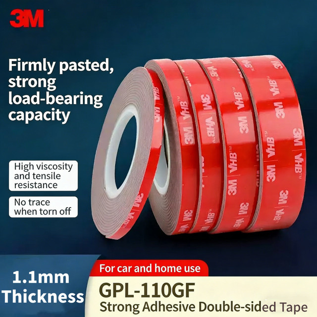 3M GPL-110 Starkes doppelseitiges Klebeband als hochviskoses Befestigungsschaumband für das Auto, wasserdicht und spurlos, Dicke: 1,1 mm - Bild 1