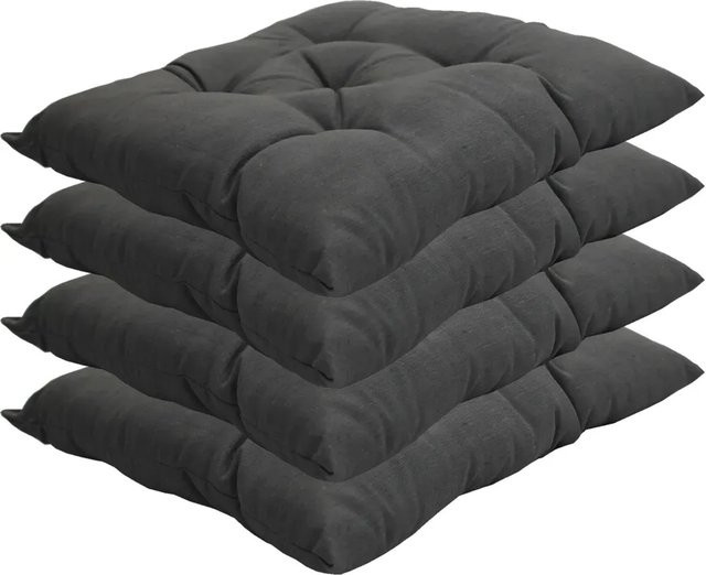 NYVI Stuhlkissen Genua 4er Set Grau, quadratische Sitzkissen mit Steppung, B/T: 38 x 38 cm - Bild 1