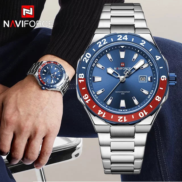 NAVIFORCE Armbanduhr, Quarz, Edelstahl, Blau, Herren - Bild 1