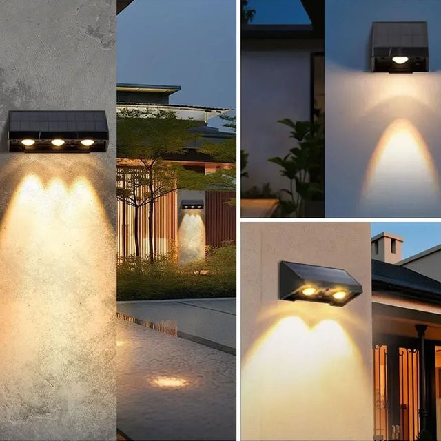 TLEDMP Solarbetriebene Garten-Wandleuchte in Schwarz mit warmweißem Licht für Terrasse, Balkon und Zaun - Bild 1