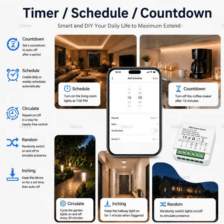 Coolo Zigbee Smart Switch 16A 1/2-fach Automatisierungsmodul in Weiß, kompatibel mit Tuya, Google Alexa und Zigbee2MQTT - Bild 4