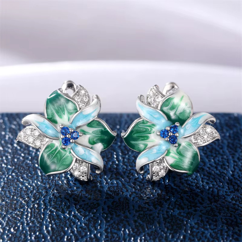 Huitan Bohemia Creolen, Emaille Blume, Silber, Damen - Bild 2