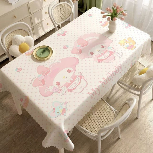 Sanrio My Melody Tischdecke aus Leinen, wasserabweisend und hitzebeständig, rosa, rechteckig - Bild 1