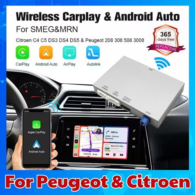 AUTOABC Wireless CarPlay und Android Auto Modul für Peugeot 208 308 508 3008 und Citroen C4 DS3 DS4 DS5 mit SMEG MRN und Mirror Link via Wi-Fi - Bild 1