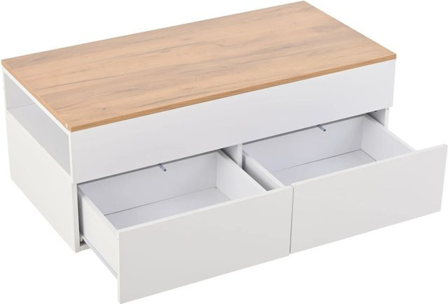 okwish Couchtisch höhenverstellbar mit 2 Schubladen und verstecktem Stauraum in Natur/Weiß, B: 100 cm, T: 50 cm - Bild 1
