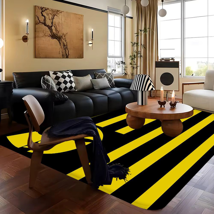 Potdemiel Bodenmatte Retro gestreift in Gelb rutschfest für Wohnzimmer und Küche - Bild 4