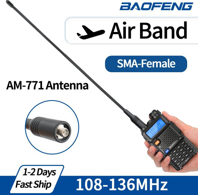 ABBREE AM-771 Air Band SMA-Buchse Antenne 108–136 MHz in Schwarz für Quansheng UV K5 K6 und Baofeng UV 5RH 21 PRO V2 UV-98 Walkie Talkie - Bild 1