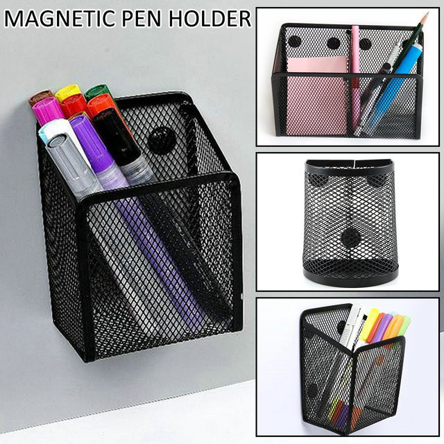 Magnetischer Mesh Stifthalter aus Metall in Schwarz für Büro und Kühlschrank - Bild 1
