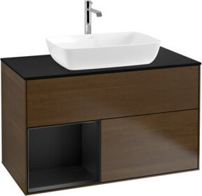 V&B Waschtischunterschrank Finion 100 in Blau lackiert mit Walnuss Regal - Bild 1