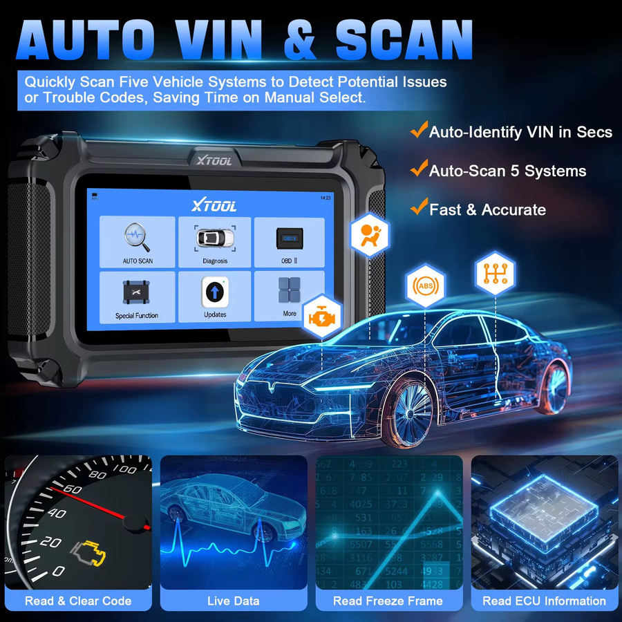 XTOOL D5 OBDII-Scanner Diagnosegerät für Getriebe, ABS, Airbag, Motor und EPB mit CAN FD und AutoAuth Unterstützung in Schwarz - Bild 4