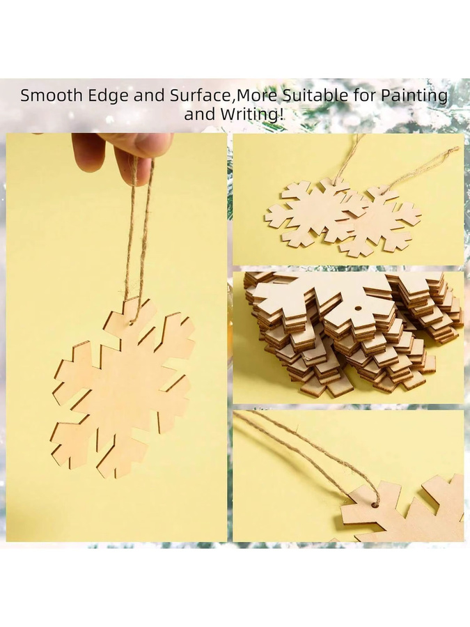Hölzerne Schneeflocken-Holzspäne für DIY-Malerei und Graffiti-Kunsthandwerk, 3 mm dick - Bild 3