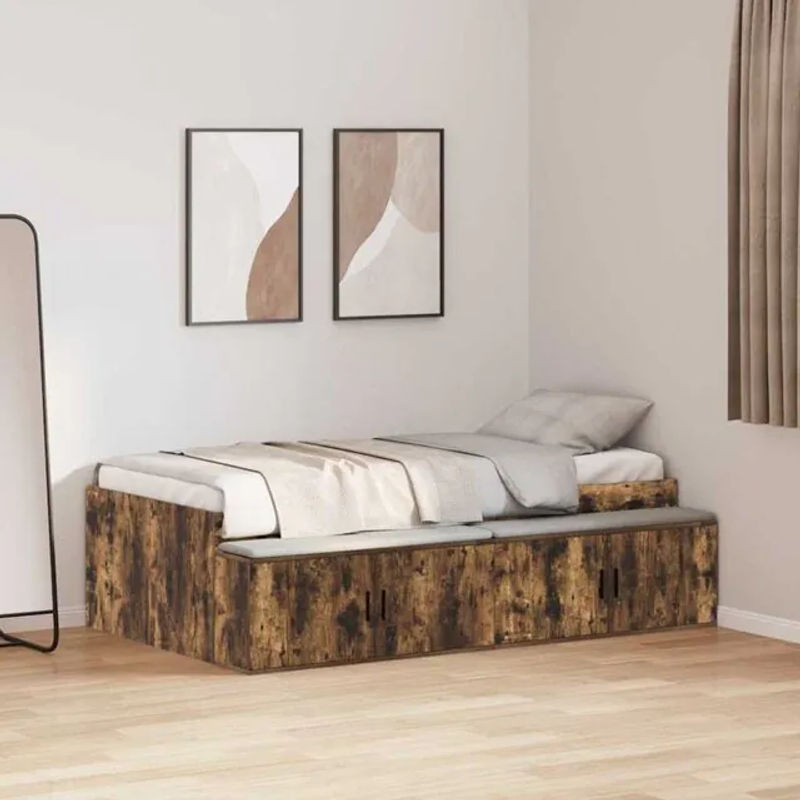 Vidaxl Funktionsbett mit Stauraum aus Holzwerkstoff in Räuchereiche Braun, B/T/H: 75 x 190 cm - Bild 1