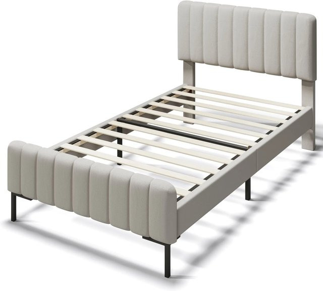 Merax Polsterbett in Grau und Beige mit verstellbarem Kopfteil und Matratze B/T/H: 90 x 200 cm - Bild 1