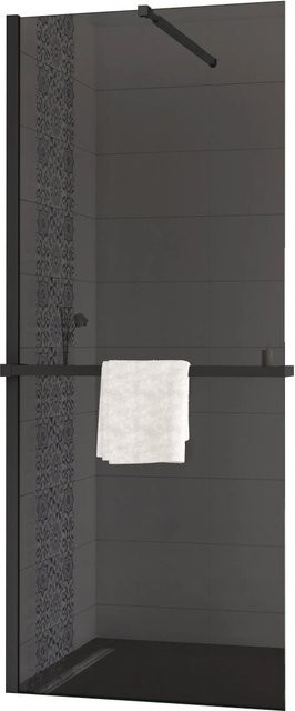 AICA Walk In Duschwand aus ESG-Glas mit NANO-Beschichtung und Zubehör, Farbe: Schwarz/Transparent, B: 100 cm, H: 200 cm - Bild 1