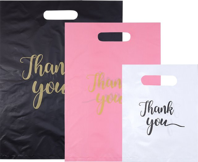 20er Set Dankeschön Kunststoff-Geschenktüten mit Griff in Schwarz für Hochzeiten, Geburtstage und Partys - Bild 1