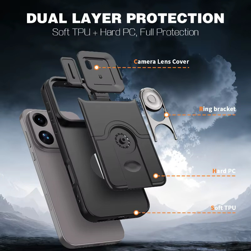Schutzhülle für OPPO Find X9 Pro mit Schiebe-Objektivschutzring und Standfunktion, Hybrid-Stoßfeste Bumper-Hülle, Schwarz - Bild 4
