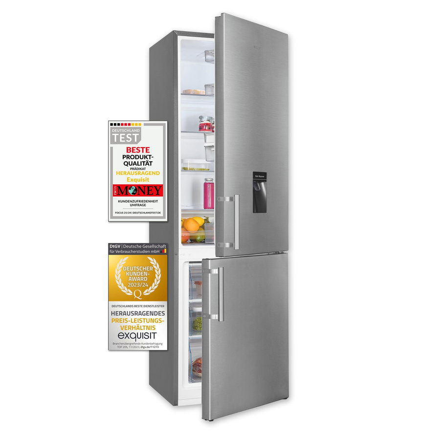 Exquisit Kühl-Gefrierkombination KGC5265-70-H-WS-010E in Silver, freistehend mit Inoxlook, reversible Tür und LED-Innenbeleuchtung, B/T/H: 55,0 x 55,8 x 197,0 cm - Bild 2