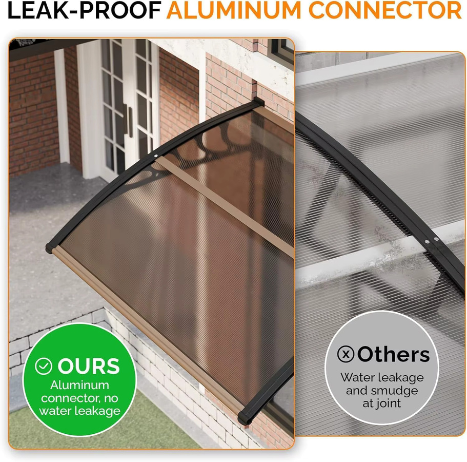 Transparentes Pultbogenvordach für die Haustür aus Aluminium und Polycarbonat mit Mittelstange, Breite: 120 cm, Tiefe: 80 cm - Bild 5