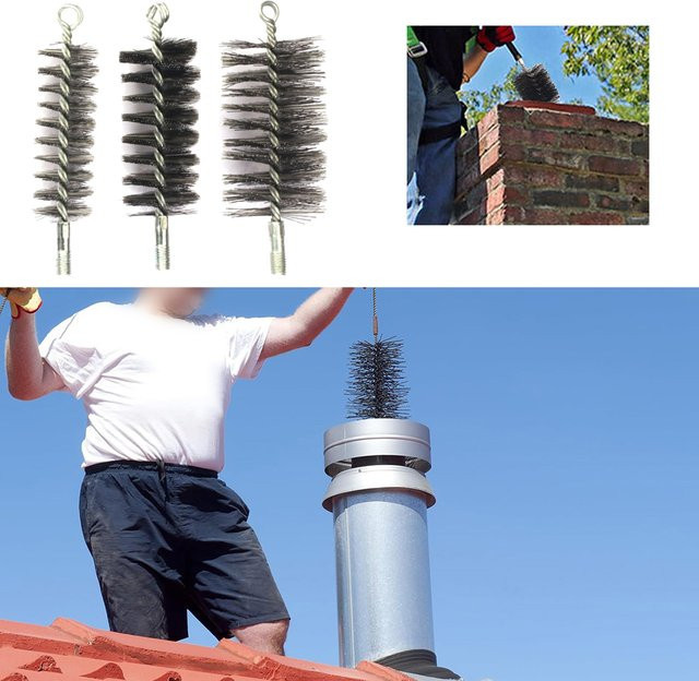 Vibratite Edelstahl Draht-Reinigungsbürste rund für Schornstein und Kamin, Farbe: Silber - Bild 1