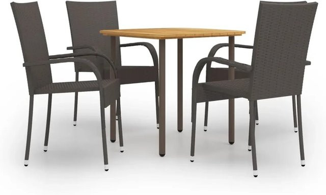 vidaXL 5-tlg Garten-Essgruppe aus Poly Rattan und Akazienholz in Braun - Bild 1