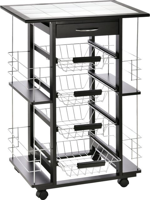 Aosom Servierwagen mit Arbeitsplatte aus Kiefer in Schwarz, B/T/H: 57 x 37 x 83 cm - Bild 1