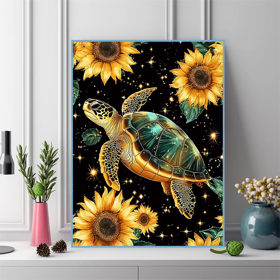 Evershine Diamant Mosaik Wanddekoration Schildkröte mit Sonnenblumen als Strass Gemälde in Multicolour, B/H: 30 x 20 cm - Bild 3