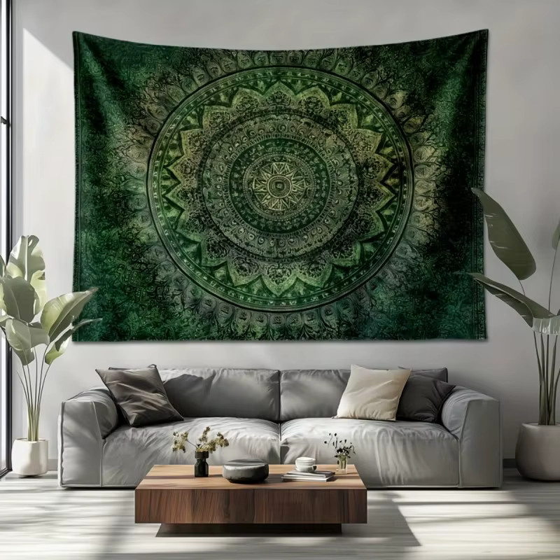 VIKAMA Boho Wandbehang mit grünem Mandala- und Blumenmuster als dekorative Wandkunst - Bild 3