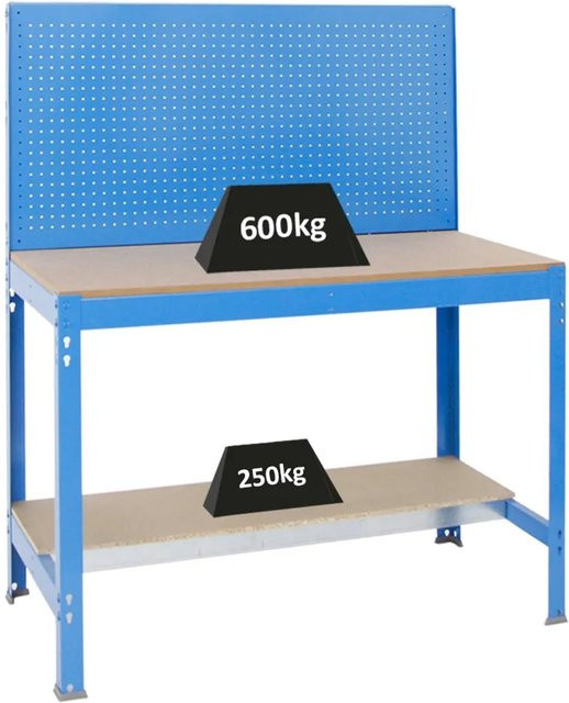 PROREGAL Werkbank Quick Buffalo mit Werkzeugwand und Zubehör in Blau, B/T/H: 120 x 61 x 84 cm, Traglast 600 kg - Bild 1