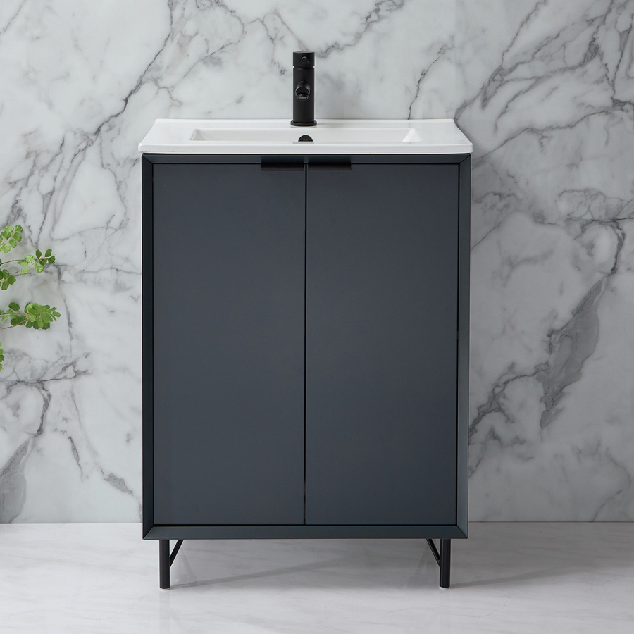 Waschtischunterschrank mit Waschbecken HudsonReed Edge in Anthrazit mit schwarzen Fingergriffen und Soft-Close-Türen - Bild 1