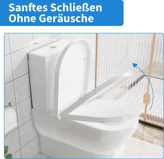 HiMISS D-förmiger Toilettensitz aus Kunststoff mit Soft-Close-Funktion in Weiß - Bild 1