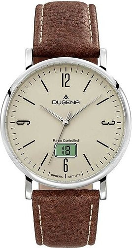 Dugena Herrenuhr Funk Mondo, Quarz, Edelstahl, Leder, Silber, 39 mm - Bild 1