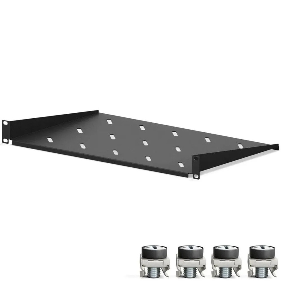 hb-digital Fachboden 1HE für 19 Zoll Netzwerkschrank, Tiefe: 270 mm, Schwarz - Bild 2