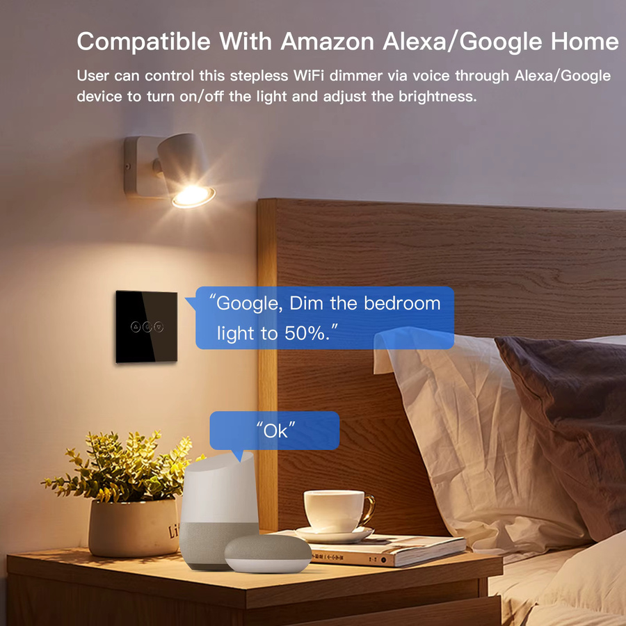 BSEED Smart WiFi Dimmer Schalter mit Tuya App-Steuerung, Dimmbarer LED Lichtschalter aus schwarzem Glas mit blauer Hintergrundbeleuchtung - Bild 4