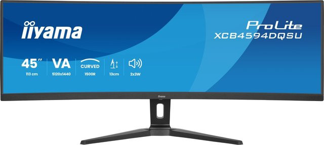 Iiyama ProLite XCB4594DQSU-B1 Curved Monitor, 44,5 Zoll, Dual-QHD, 75 Hz, 2 ms, VA, Schwarz - Bild 1